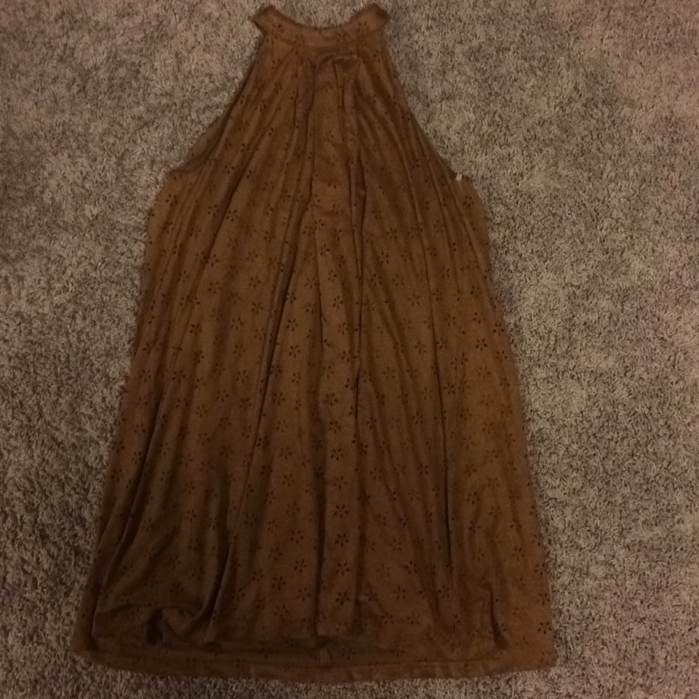 Brown suede dress with flower shaped holes